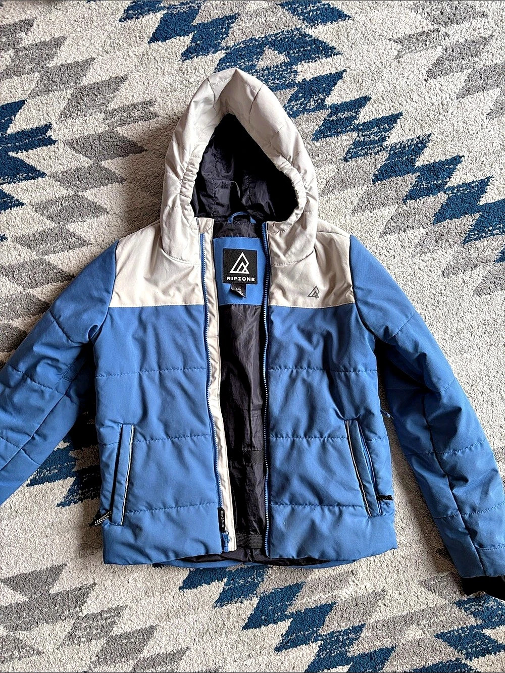 Ripzone Color Block Puffer Jacket Blue & White Boys Large